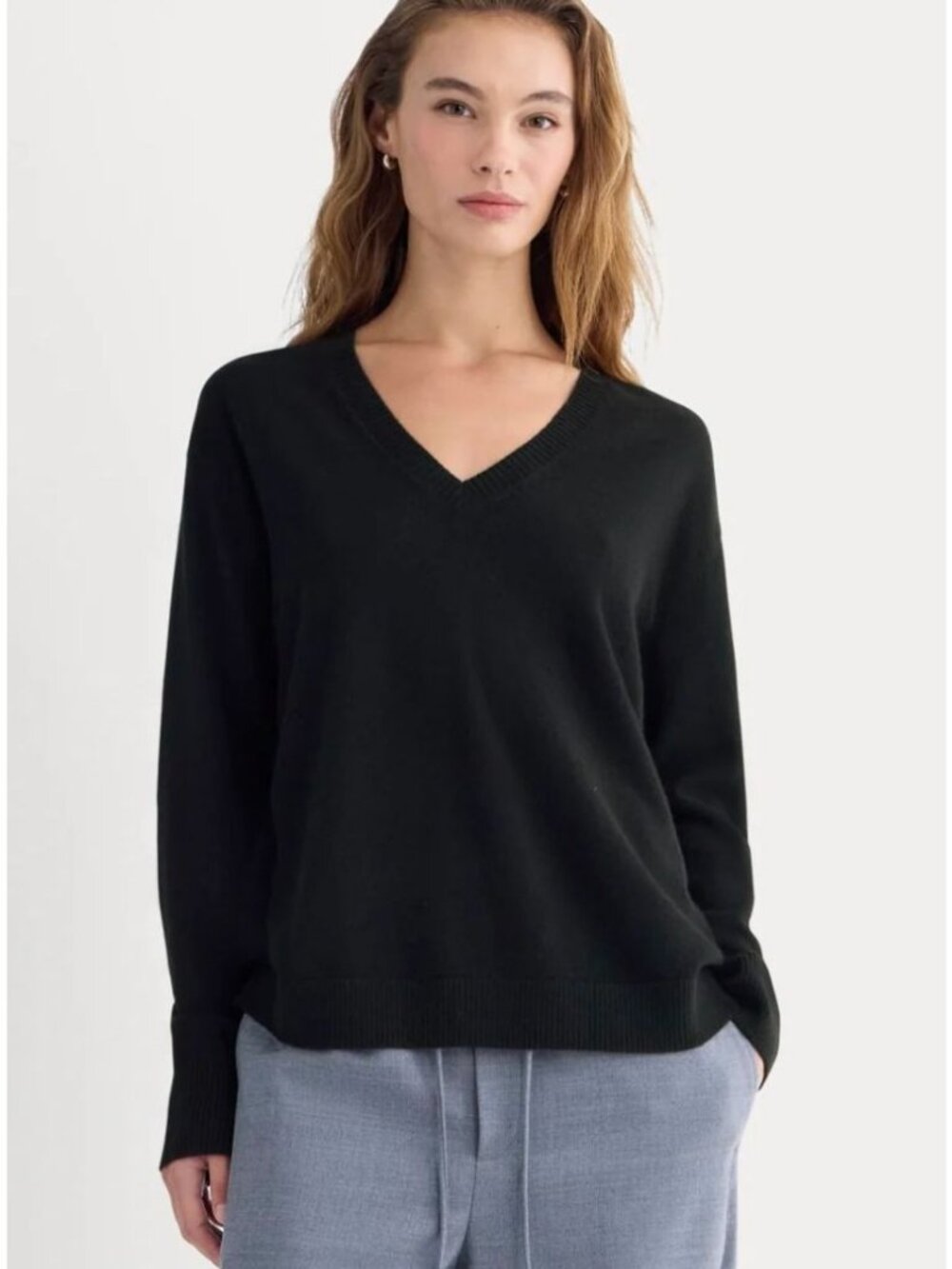 Everlane The Cashmere Relaxed V-neck Sweater Women's Size XS in Black NWT